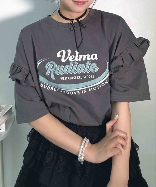 AS KNOW AS plus（アズノゥアズプラス）の「○袖フリルとロゴデザイン ビッグサイズT（Tシャツ/カットソー・レディース・ブラック/チャコールグレー/オフホワイト・FREE）」の19枚目の写真