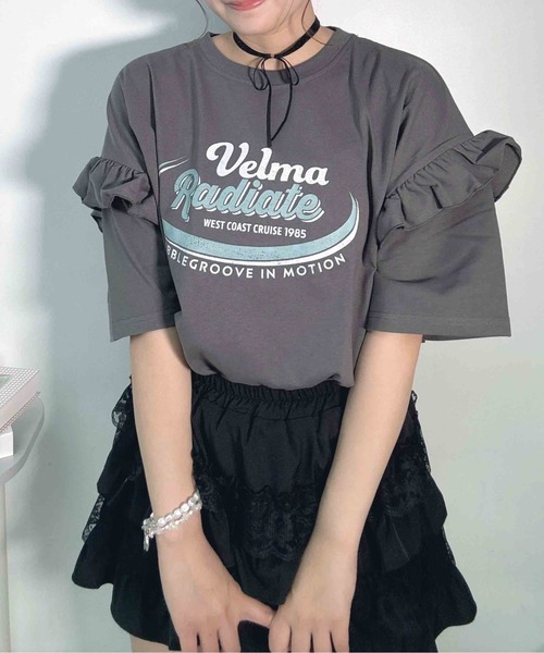 AS KNOW AS plus（アズノゥアズプラス）の「○袖フリルとロゴデザイン ビッグサイズT（Tシャツ/カットソー・レディース・ブラック/チャコールグレー/オフホワイト・FREE）」の20枚目の写真