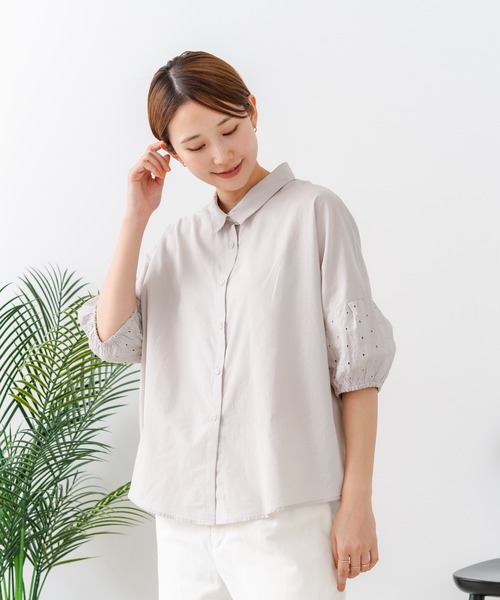 fort point(フォーポイント)の「【C-FORTPOINT/フォートポイント】【上品 高見え刺繍】袖刺繍ブラウス 綿100% 花模様 大人可愛い きれいめ 通勤 お出かけ(シャツ/ブラウス・レディース・ブラック/グレー/オフホワイト/ピンク/グリーン・FREE)」の10枚目の写真