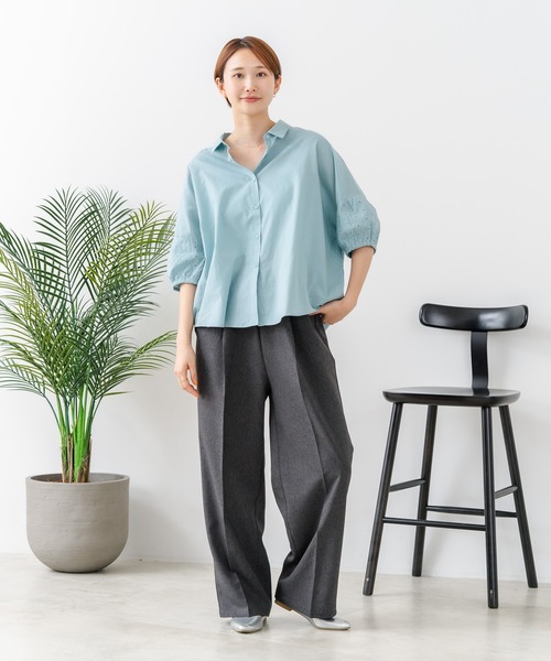 fort point(フォーポイント)の「【C-FORTPOINT/フォートポイント】【上品 高見え刺繍】袖刺繍ブラウス 綿100% 花模様 大人可愛い きれいめ 通勤 お出かけ(シャツ/ブラウス・レディース・ブラック/グレー/オフホワイト/ピンク/グリーン・FREE)」の18枚目の写真
