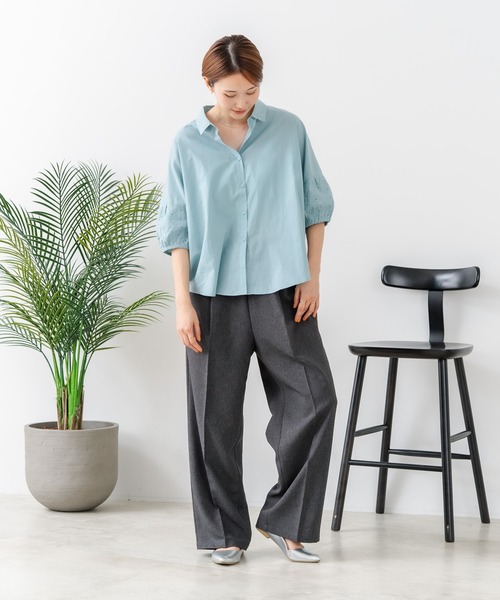 fort point(フォーポイント)の「【C-FORTPOINT/フォートポイント】【上品 高見え刺繍】袖刺繍ブラウス 綿100% 花模様 大人可愛い きれいめ 通勤 お出かけ(シャツ/ブラウス・レディース・ブラック/グレー/オフホワイト/ピンク/グリーン・FREE)」の19枚目の写真