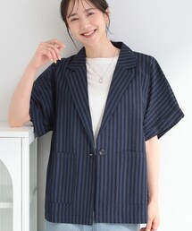 SHOO・LA・RUE | 【ひんやり/吸水速乾/セットアップ可】カジュアルときちんと感を両立 サッカーストライプシャツジャケット(テーラードジャケット)