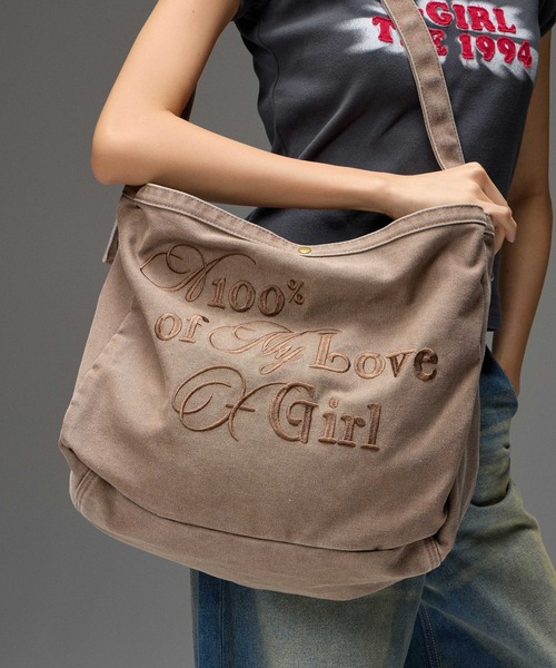 X-girl(エックスガール)の「MIX FONT LOGO FADED SHOULDER BAG(ショルダーバッグ・レディース・ブラウン/ブラック・ONE SIZE)」の1枚目の写真