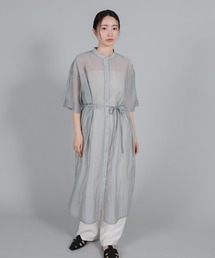 select MOCA Et | 【Et】Half-sleeve Band Collar Sheer Shirt Onepiece(シャツワンピース)