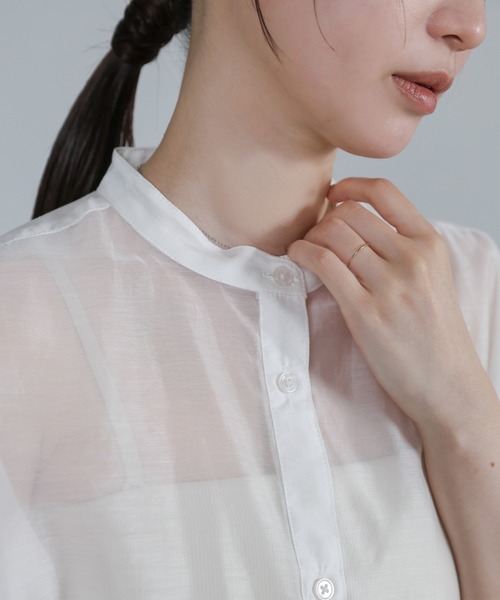 select MOCA Et(セレクトモカエト)の「【Et】Half-sleeve Band Collar Sheer Shirt Onepiece(シャツワンピース・レディース・グレー/グレイッシュベージュ/アイボリー・FREE)」の21枚目の写真