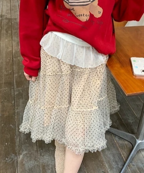 Teem Store(チームストア)の「ドット柄チュールフリルティアードスカート ミディアム(スカート・レディース・ベージュ・S/M)」の8枚目の写真