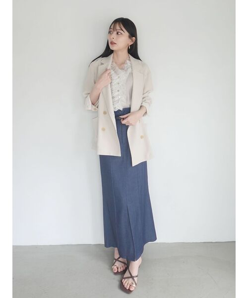 LAGUNAMOON(ラグナムーン)の「ライトダブルテーラードジャケット 【オフィスカジュアル】【夏服】(テーラードジャケット・レディース・チャコールグレー/ベージュ/モカ・FREE)」の8枚目の写真