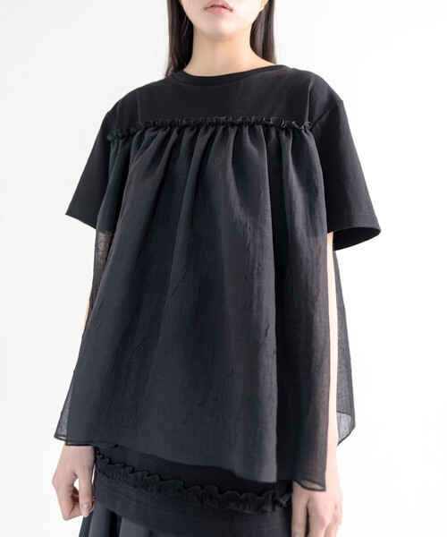 Bshop(ビショップ)の「eunoia|オーガンジー レイヤードTシャツ WOMEN(Tシャツ/カットソー・レディース・ホワイト/ブラック・ONE)」の8枚目の写真