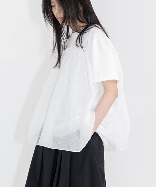 Bshop(ビショップ)の「eunoia|オーガンジー レイヤードTシャツ WOMEN(Tシャツ/カットソー・レディース・ホワイト/ブラック・ONE)」の9枚目の写真