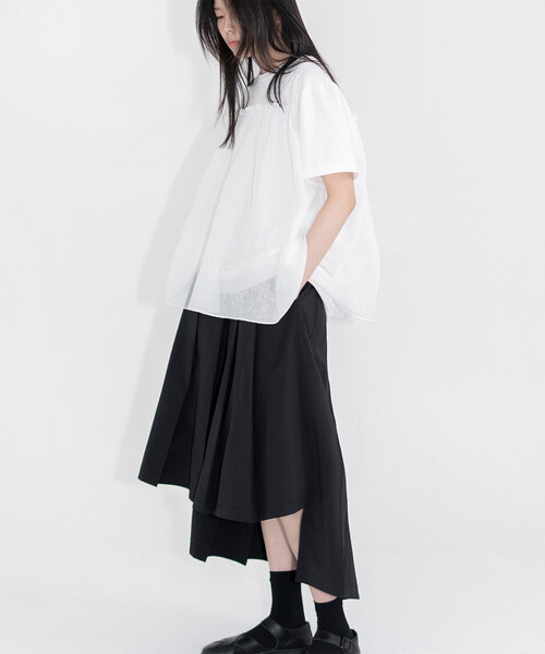 Bshop(ビショップ)の「eunoia|オーガンジー レイヤードTシャツ WOMEN(Tシャツ/カットソー・レディース・ホワイト/ブラック・ONE)」の11枚目の写真