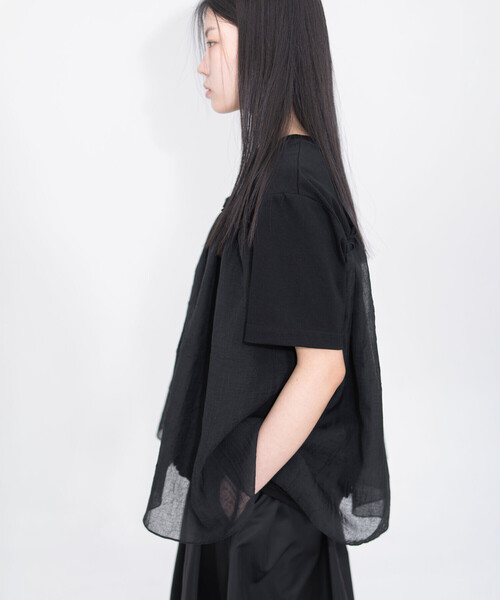 Bshop(ビショップ)の「eunoia|オーガンジー レイヤードTシャツ WOMEN(Tシャツ/カットソー・レディース・ホワイト/ブラック・ONE)」の2枚目の写真