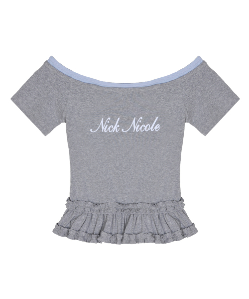 NICK&NICOLE（ニックアンドニコール）の「OFF-SHOULDER FRILL CROP TOP_GRAY（Tシャツ/カットソー・レディース・その他・FREE）」の4枚目の写真