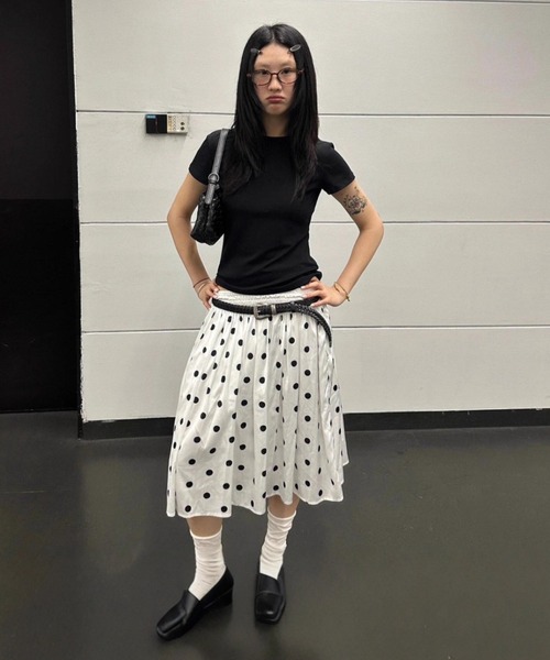 almo(アルモ)の「【LAMPOON】ドットフレアスカート(スカート・レディース・ホワイト・SMALL/LARGE/MEDIUM)」の1枚目の写真