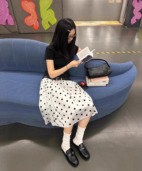 almo(アルモ)の「【LAMPOON】ドットフレアスカート(スカート・レディース・ホワイト・SMALL/LARGE/MEDIUM)」の2枚目の写真