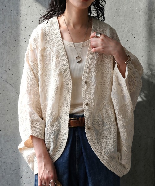 シアー ドルマン 刺繍レース カーディガン（カーディガン/ボレロ