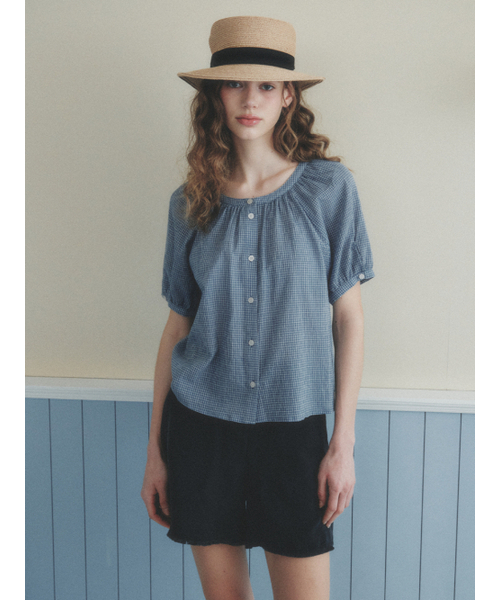 LENINA(レニーナ)の「CHLOE raglan check blouse_BLUE(シャツ/ブラウス・レディース・ブルー・FREE)」の1枚目の写真