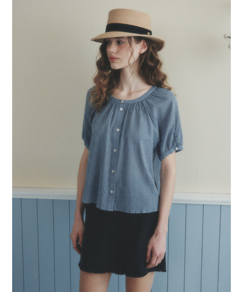 LENINA(レニーナ)の「CHLOE raglan check blouse_BLUE(シャツ/ブラウス・レディース・ブルー・FREE)」の2枚目の写真