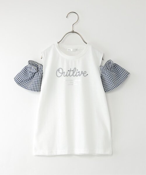 ikka(イッカ)の「袖チェックロープロゴプリントTシャツ(120~160cm)(Tシャツ/カットソー・キッズ・ブラック/オフホワイト・120/130/140/150/160)」の1枚目の写真