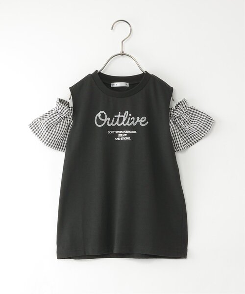 ikka(イッカ)の「袖チェックロープロゴプリントTシャツ(120~160cm)(Tシャツ/カットソー・キッズ・ブラック/オフホワイト・120/130/140/150/160)」の2枚目の写真