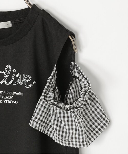 ikka(イッカ)の「袖チェックロープロゴプリントTシャツ(120~160cm)(Tシャツ/カットソー・キッズ・ブラック/オフホワイト・120/130/140/150/160)」の6枚目の写真