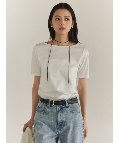 anuans(アニュアンス)の「【WEB限定】シルクタッチコットンボートネックTシャツ(Tシャツ/カットソー・レディース・ブラック/チャコールグレー/ホワイト・FREE)」の5枚目の写真