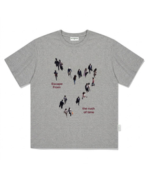 ラッシュオブタイムプリントオーバーサイズ半袖Tシャツグレー