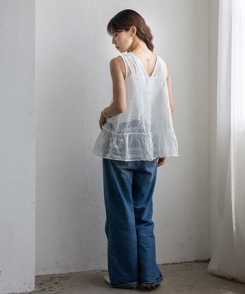 No Rule No Line(ノール-ルノーライン)の「シアー刺繍オーガンジータンク レースアップ バッグリボン(シャツ/ブラウス・レディース・ブラック/ホワイト・FREE)」の13枚目の写真