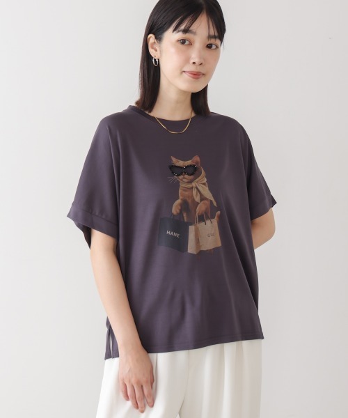 Bou Jeloud(ブージュルード)の「キャットグラフィックTシャツ(Tシャツ/カットソー・レディース・ベージュ/オフホワイト/チャコールグレー・FREE)」の2枚目の写真