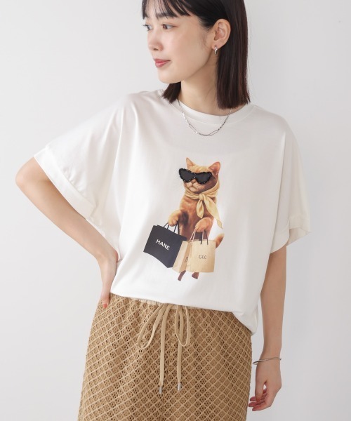 Bou Jeloud(ブージュルード)の「キャットグラフィックTシャツ(Tシャツ/カットソー・レディース・ベージュ/オフホワイト/チャコールグレー・FREE)」の7枚目の写真