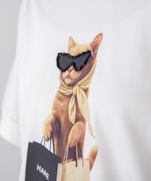 Bou Jeloud(ブージュルード)の「キャットグラフィックTシャツ(Tシャツ/カットソー・レディース・ベージュ/オフホワイト/チャコールグレー・FREE)」の9枚目の写真