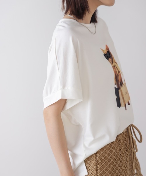 Bou Jeloud(ブージュルード)の「キャットグラフィックTシャツ(Tシャツ/カットソー・レディース・ベージュ/オフホワイト/チャコールグレー・FREE)」の10枚目の写真