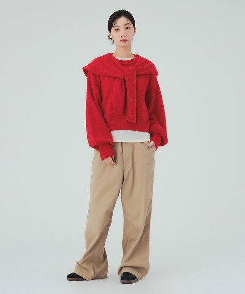 BEAMS HEART(ビームスハート)の「肩掛け風 ニット(ニット/セーター・レディース・ホワイト系その他5/ネイビー/レッド・FREE)」の9枚目の写真