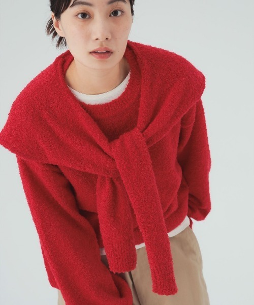 BEAMS HEART(ビームスハート)の「肩掛け風 ニット(ニット/セーター・レディース・ホワイト系その他5/ネイビー/レッド・FREE)」の3枚目の写真