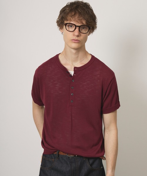 Adoon plain（アドーンプレーン）の「MERANGE SHEER HENRY NECK T / メランジシアーヘンリーネックT（Tシャツ/カットソー・メンズ・チャコールグレー/ライトブルー/ボルドー・MEDIUM/LARGE）」の3枚目の写真