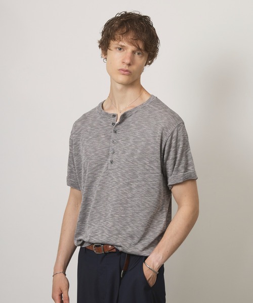 Adoon plain（アドーンプレーン）の「MERANGE SHEER HENRY NECK T / メランジシアーヘンリーネックT（Tシャツ/カットソー・メンズ・チャコールグレー/ライトブルー/ボルドー・MEDIUM/LARGE）」の4枚目の写真
