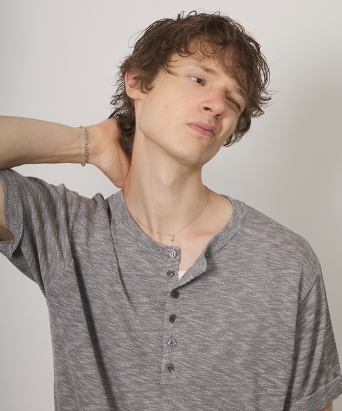 Adoon plain（アドーンプレーン）の「MERANGE SHEER HENRY NECK T / メランジシアーヘンリーネックT（Tシャツ/カットソー・メンズ・チャコールグレー/ライトブルー/ボルドー・MEDIUM/LARGE）」の11枚目の写真