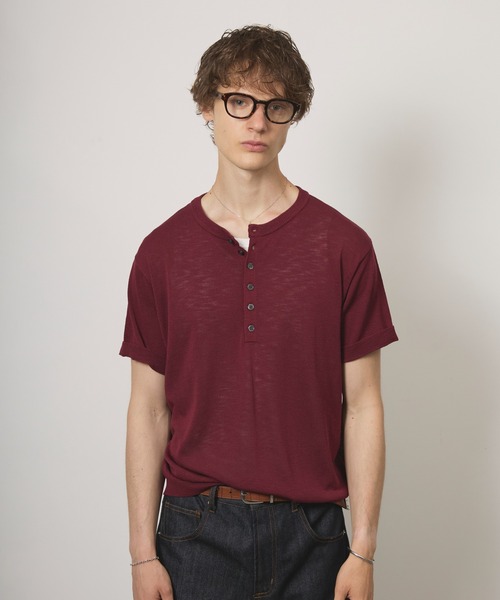 Adoon plain（アドーンプレーン）の「MERANGE SHEER HENRY NECK T / メランジシアーヘンリーネックT（Tシャツ/カットソー・メンズ・チャコールグレー/ライトブルー/ボルドー・MEDIUM/LARGE）」の15枚目の写真