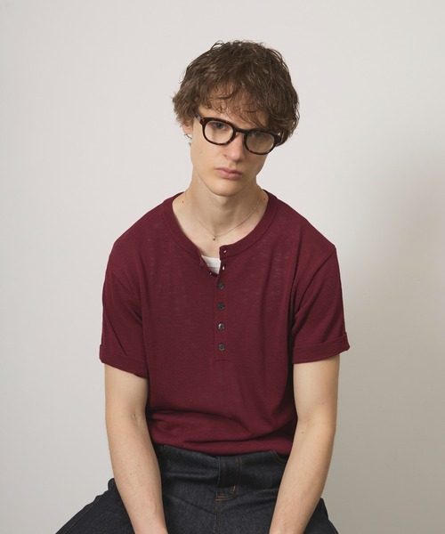 Adoon plain（アドーンプレーン）の「MERANGE SHEER HENRY NECK T / メランジシアーヘンリーネックT（Tシャツ/カットソー・メンズ・チャコールグレー/ライトブルー/ボルドー・MEDIUM/LARGE）」の14枚目の写真