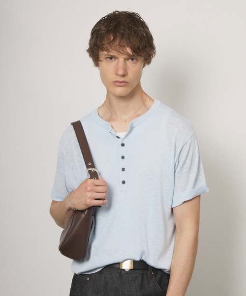 Adoon plain（アドーンプレーン）の「MERANGE SHEER HENRY NECK T / メランジシアーヘンリーネックT（Tシャツ/カットソー・メンズ・チャコールグレー/ライトブルー/ボルドー・MEDIUM/LARGE）」の8枚目の写真