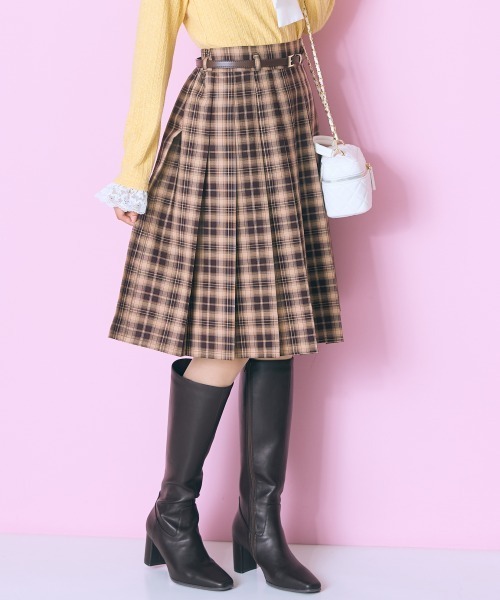 marun(マルン)の「【新色追加】<大きいサイズ>ベルト付プリーツショート丈スカート marun(スカート・レディース・グレー系/ブラウン系/グリーン系・L/LL/3L/4L/5L)」の12枚目の写真