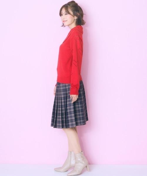 marun(マルン)の「【新色追加】<大きいサイズ>ベルト付プリーツショート丈スカート marun(スカート・レディース・グレー系/ブラウン系/グリーン系・L/LL/3L/4L/5L)」の5枚目の写真