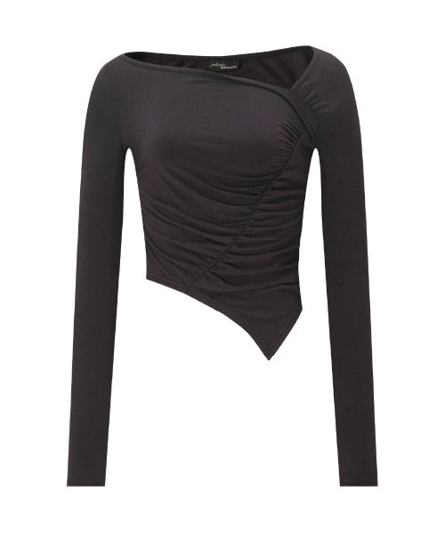 PLEASENOFOLLOW（プリーズノーフォロー）の「Sadie Unbal Shirring Long Sleeve Top (Deep Brown)（Tシャツ/カットソー・レディース・その他・FREE）」の2枚目の写真