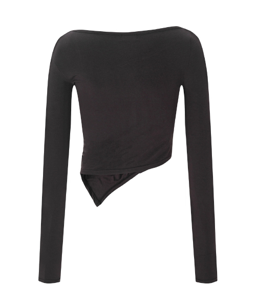 PLEASENOFOLLOW（プリーズノーフォロー）の「Sadie Unbal Shirring Long Sleeve Top (Deep Brown)（Tシャツ/カットソー・レディース・その他・FREE）」の3枚目の写真