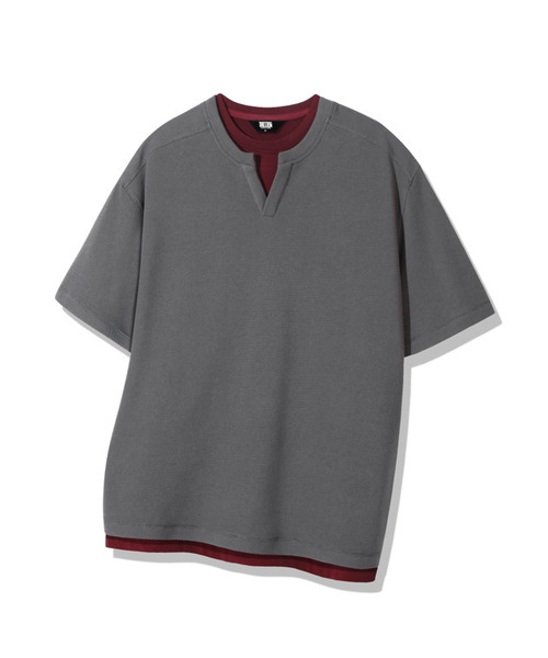 TRILLION（トリリオン）の「[一体型] Vネックレイヤードワッフル半袖Tシャツ_3カラー（Tシャツ/カットソー・レディース・ライトグレー/チャコール/ブラック・MEDIUM/X-LARGE/LARGE）」の3枚目の写真