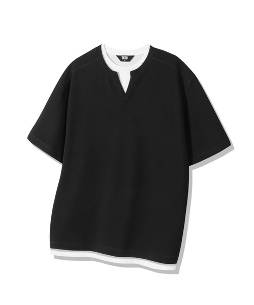 TRILLION（トリリオン）の「[一体型] Vネックレイヤードワッフル半袖Tシャツ_3カラー（Tシャツ/カットソー・レディース・ライトグレー/チャコール/ブラック・MEDIUM/X-LARGE/LARGE）」の2枚目の写真