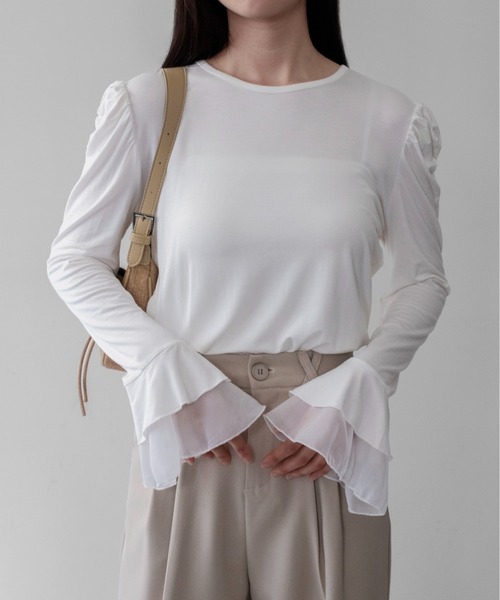 on:nue(オンニュ)の「【on:nue】パワショルティアードフレアスリーブカットソー /26-27 AW COLLECTION(Tシャツ/カットソー・レディース・ホワイト/ブラック/グレー・FREE)」の7枚目の写真