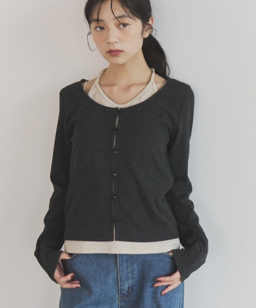 ELNEsoi(エルネソワ)の「カシミヤタッチレイヤード風tops(Tシャツ/カットソー・レディース・ベージュ/ブラック・FREE)」の14枚目の写真