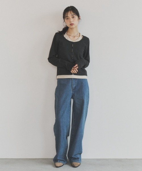 ELNEsoi(エルネソワ)の「カシミヤタッチレイヤード風tops(Tシャツ/カットソー・レディース・ベージュ/ブラック・FREE)」の18枚目の写真