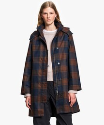AIGLE | 透湿防水 2レイヤー コットンタッチ チェック柄ロングコート(ステンカラーコート)