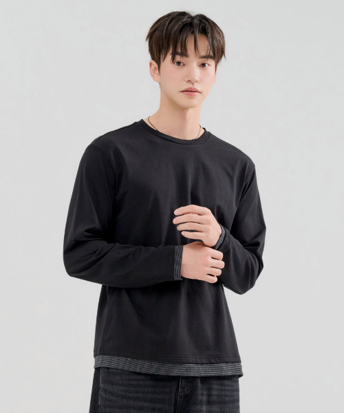 CHASECULT（チェイスカルト）の「メンズ レイヤード 長袖 Tシャツ-FERK5111B03（Tシャツ/カットソー・メンズ・ブラック・95/100/105/110）」の2枚目の写真